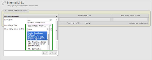 How to select Internal page