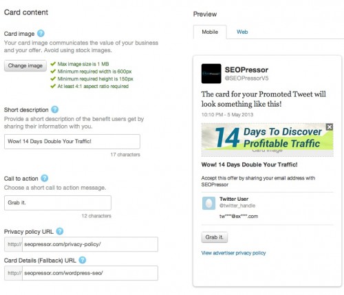 how to setup twitter lead generation card