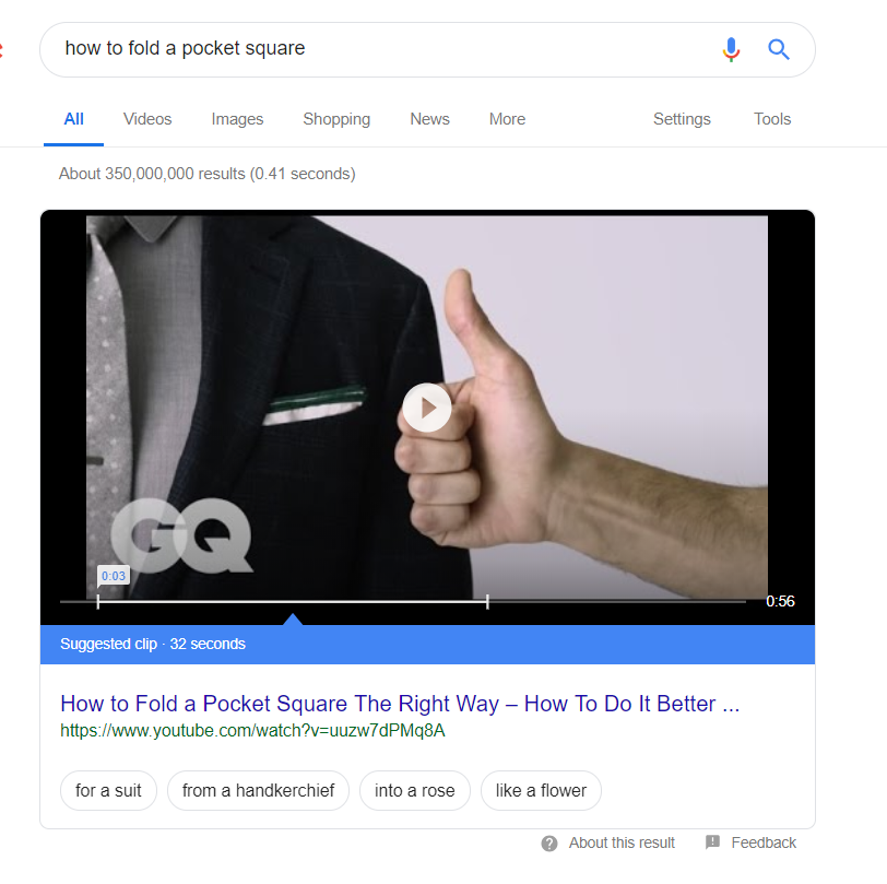 Featured snippet for video format