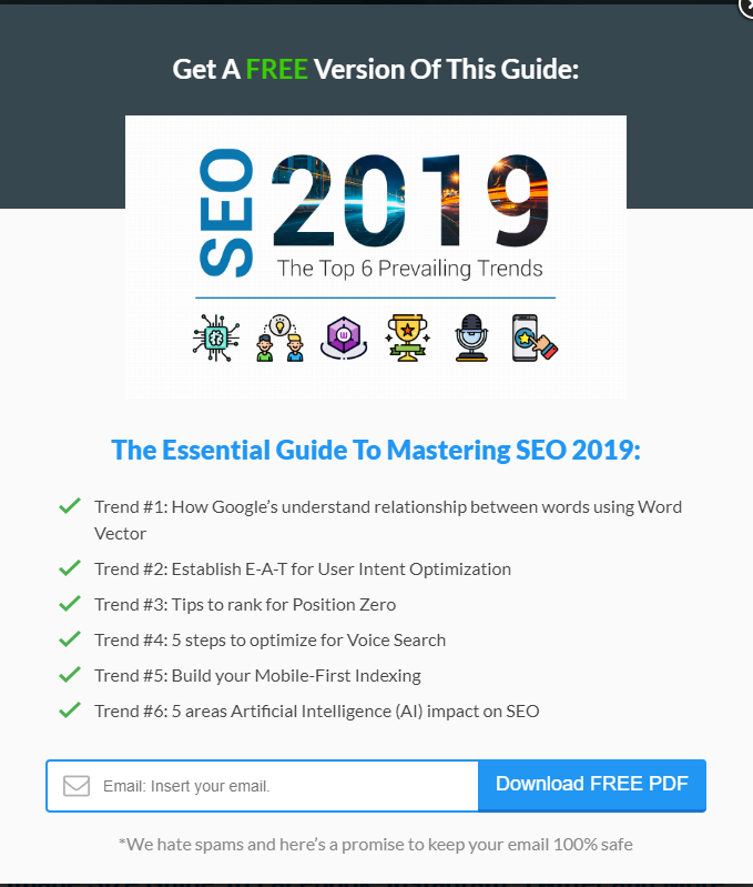 SEOPressor exit pop offering free guide