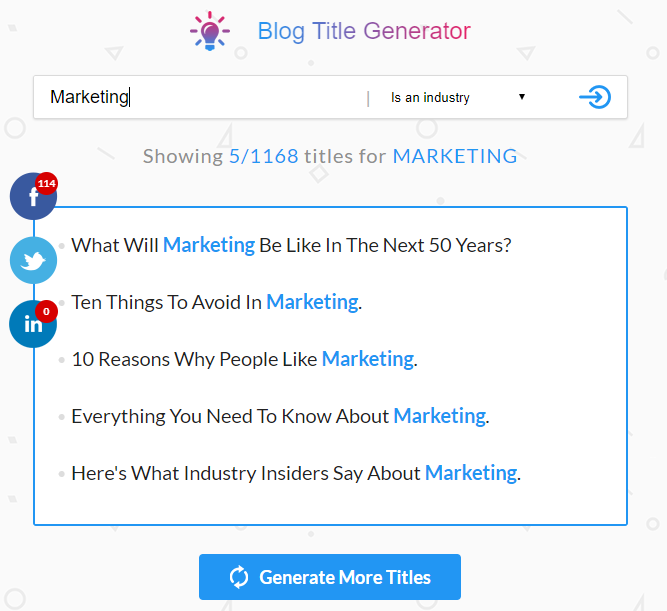 Blog Title Generator results page