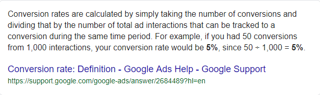 Conversion rate formula - Google Search featured snippet
