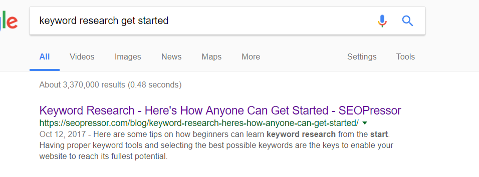 Example of meta description using Keyword Research - Here's How Anyone Can Get Started