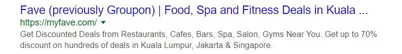 Example of The search result of Fave (previously Groupon)