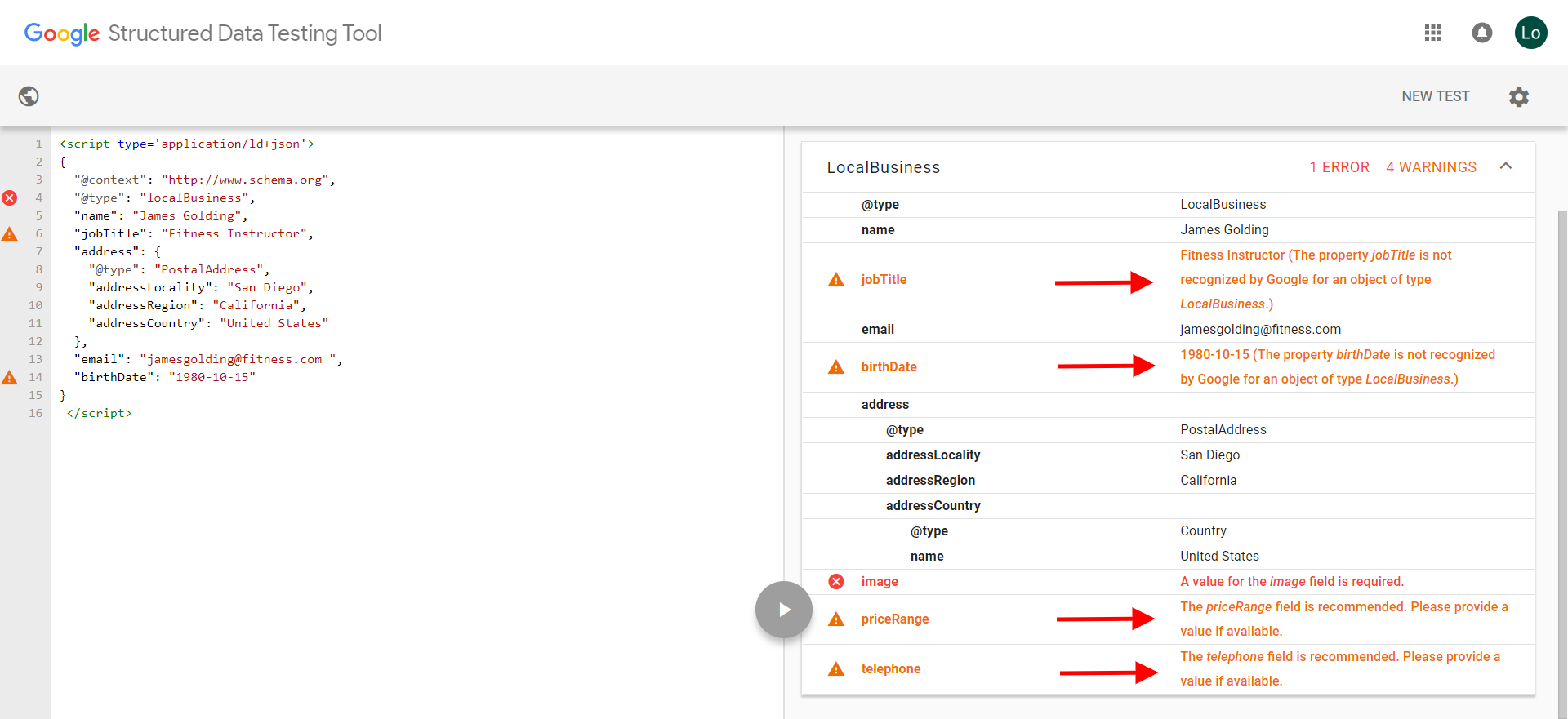Google Sturctured Data Testing Tool 3