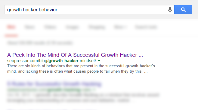 Growth Hacker Behavior Screenshot