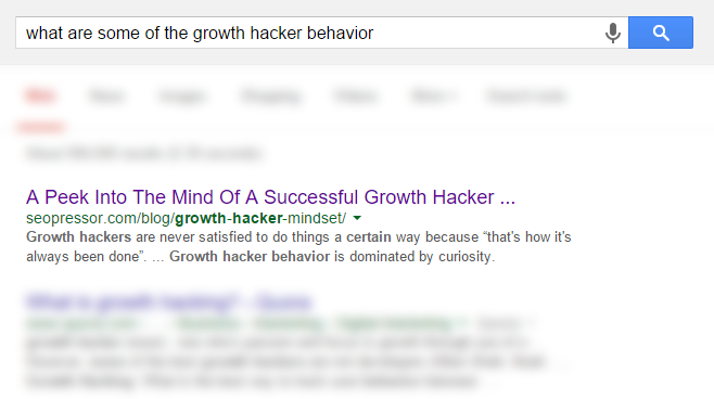 What are some of the growth hacker behavior screenshot.