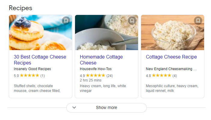 Recipe SERP feature