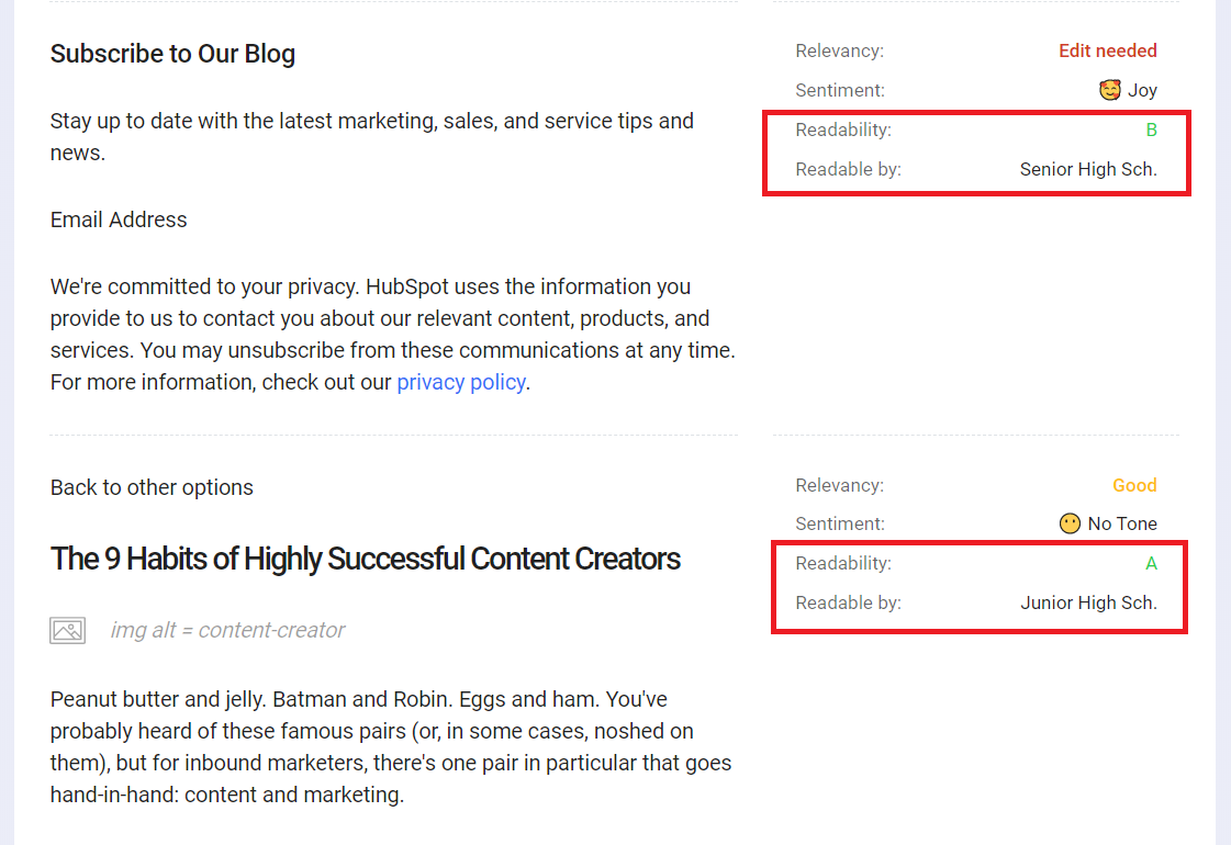 Use Content Intelligence to check your content's readability.