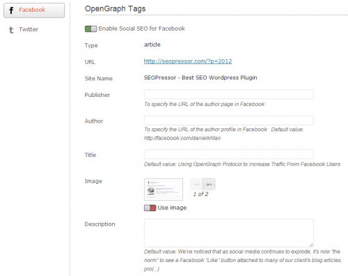 SEOPressor Open Graph Protocol Settings