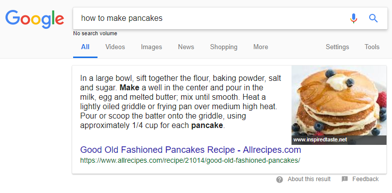 A normal Google Search Query