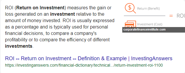return on investment - Google Search featured snippets
