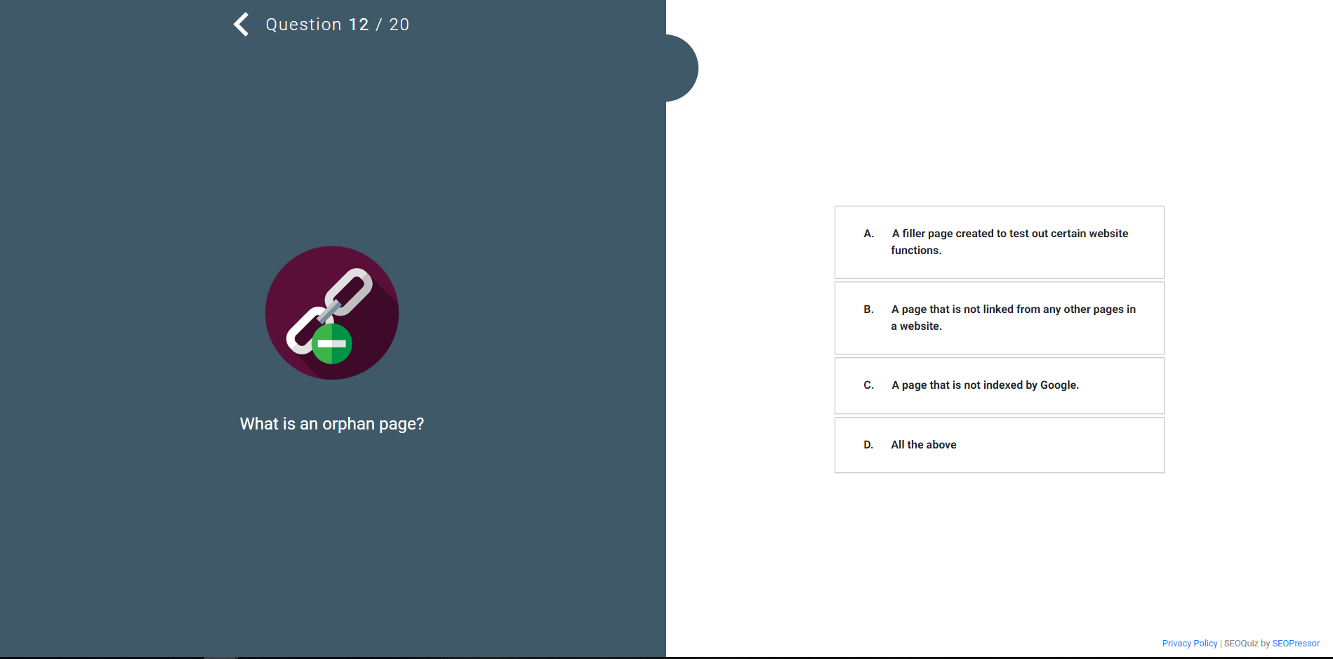 SEOPressor Interactive Quiz Question