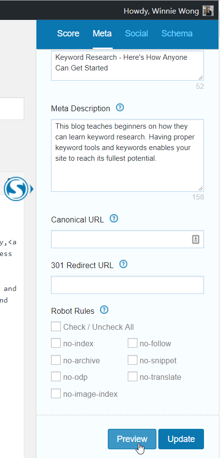 click the ‘Preview’ button to see how meta descriptions are displayed on Google