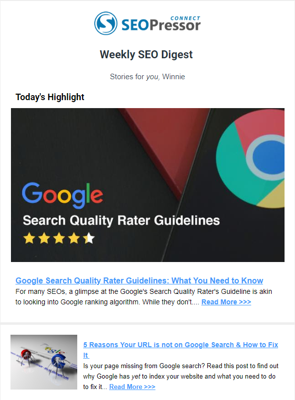 Weekly SEO Digest SEOPressor loyalty email