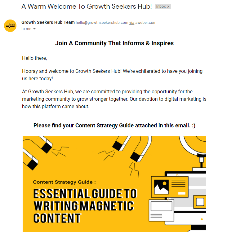 Welcome emails Growth Seekers Hub
