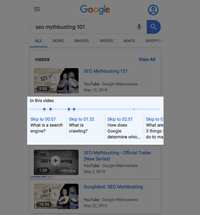 Screenshot of YouTube video wth clickable timeline to specific part of the video